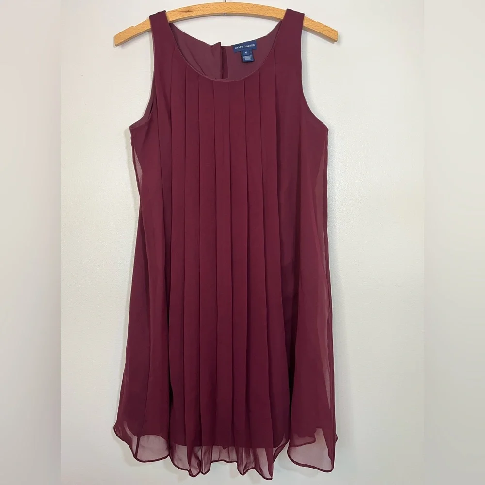 Ralph Lauren Girl’s Pleated Burgundy Sleeveless Chiffon Dress Size 16